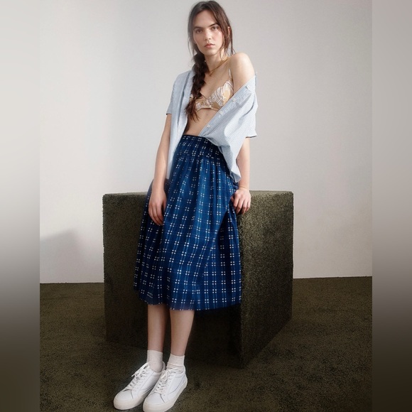Madewell Pull-On Midi Skirt in
Shibori Indigo Plaid - Picture 3 of 9